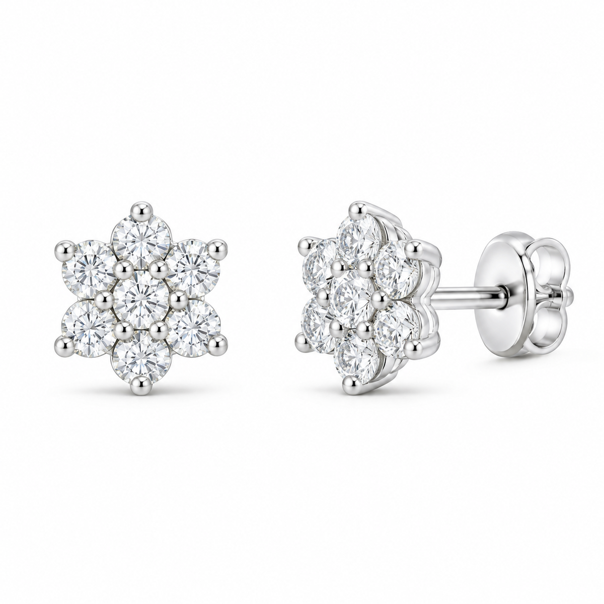 14K White Gold 1/2 CTW Lab-Grown Diamond Flower Stud Earrings, photo 1