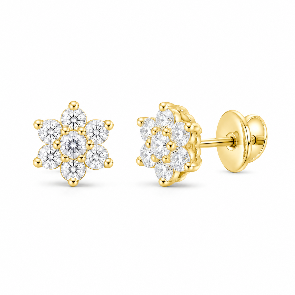 14K Yellow Gold 1/2 CTW Lab-Grown Diamond Flower Stud Earrings, photo 1