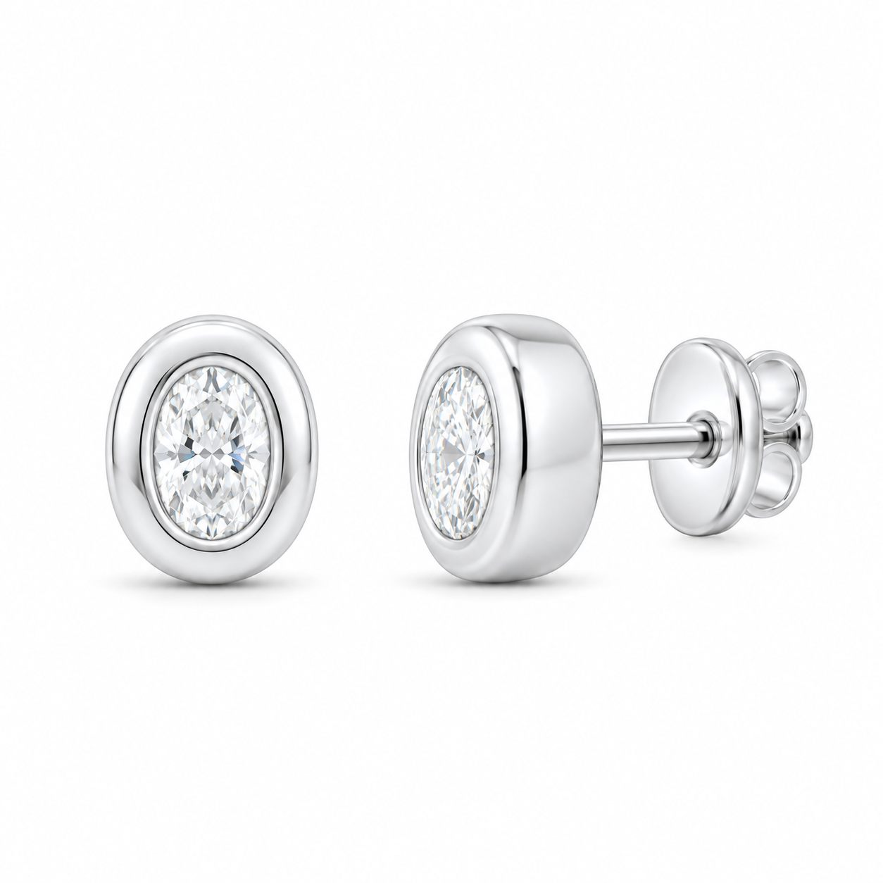 14K White Gold 1/2 CTW Lab-Grown Diamond Oval Bezel Stud Earrings, photo 1