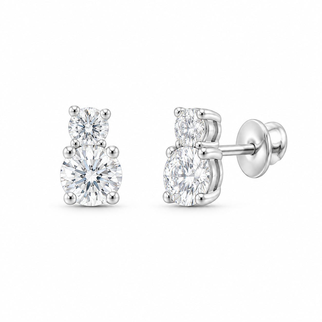 14K White Gold 2 CTW Lab-Grown Diamond Two-Stone Stud Earrings, photo 1