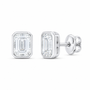 14K White Gold 1 CTW Lab-Grown Diamond Emerald Stud Earrings, photo 1