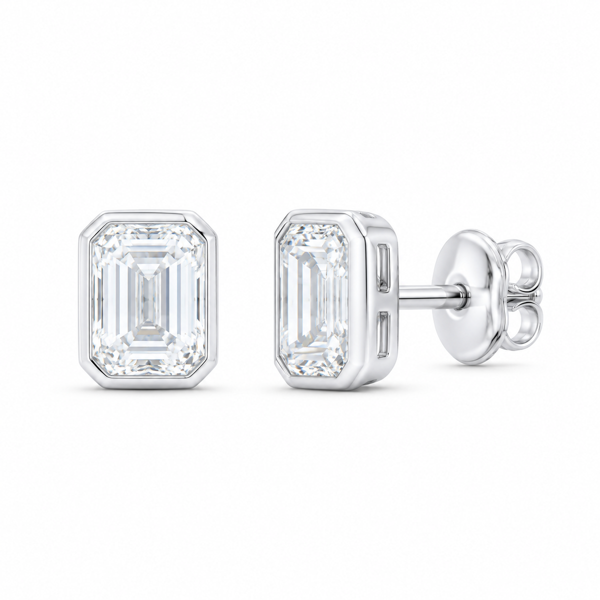 14K White Gold 1 CTW Lab-Grown Diamond Emerald Stud Earrings, photo 1