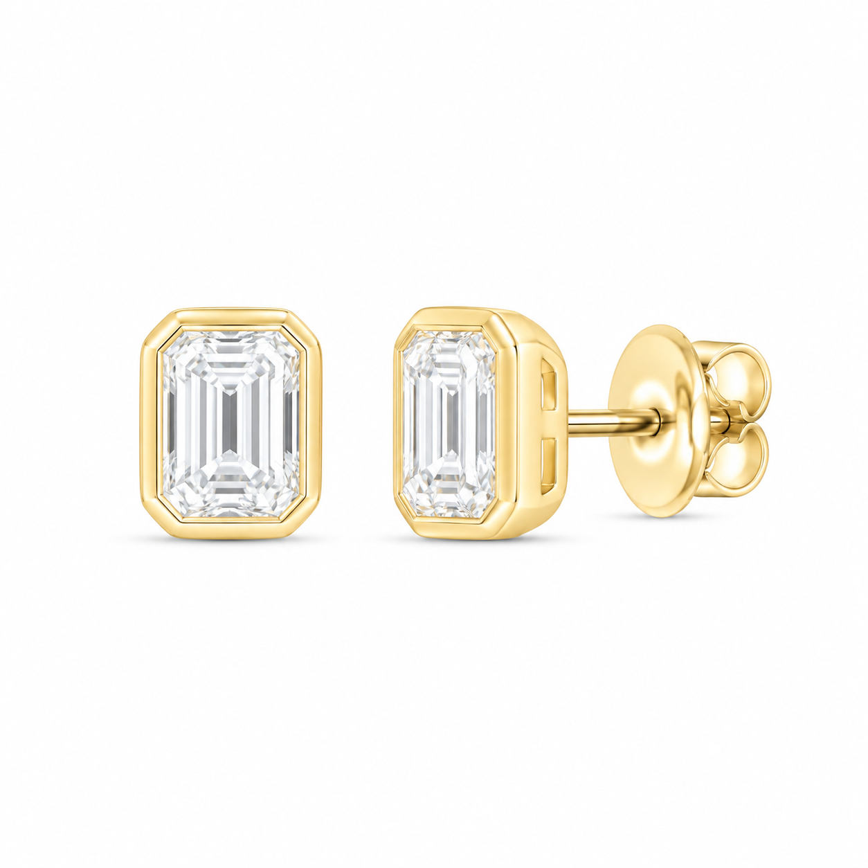 14K Yellow Gold 1 CTW Lab-Grown Diamond Emerald Stud Earrings, photo 1
