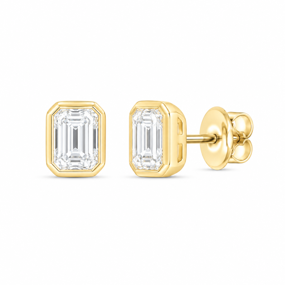 14K Yellow Gold 1 CTW Lab-Grown Diamond Emerald Stud Earrings, photo 1