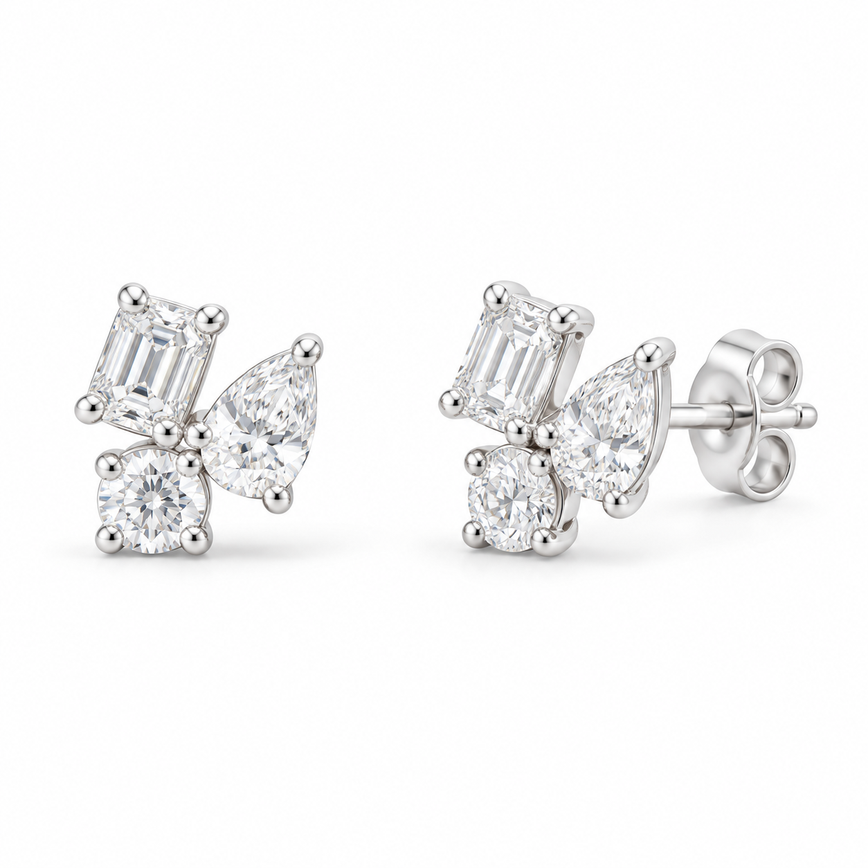 14K White Gold 3 CTW Lab-Grown Diamond Three-Stone Stud Earrings, photo 1