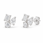 14K White Gold 3 CTW Lab-Grown Diamond Three-Stone Stud Earrings, photo 1
