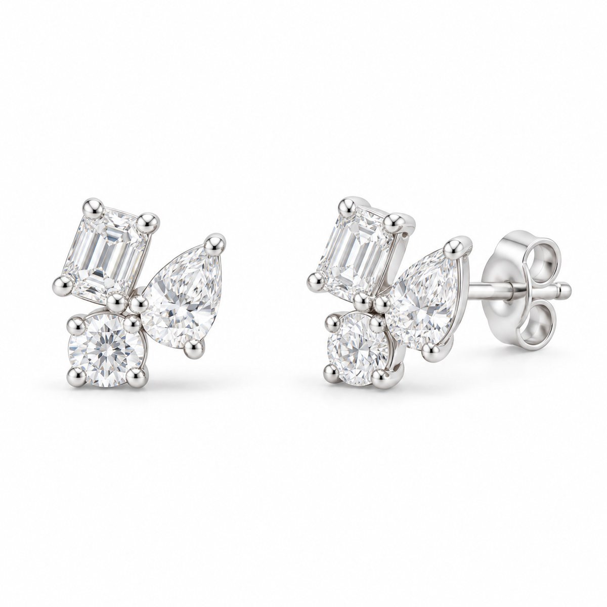 14K White Gold 3 CTW Lab-Grown Diamond Three-Stone Stud Earrings, photo 1