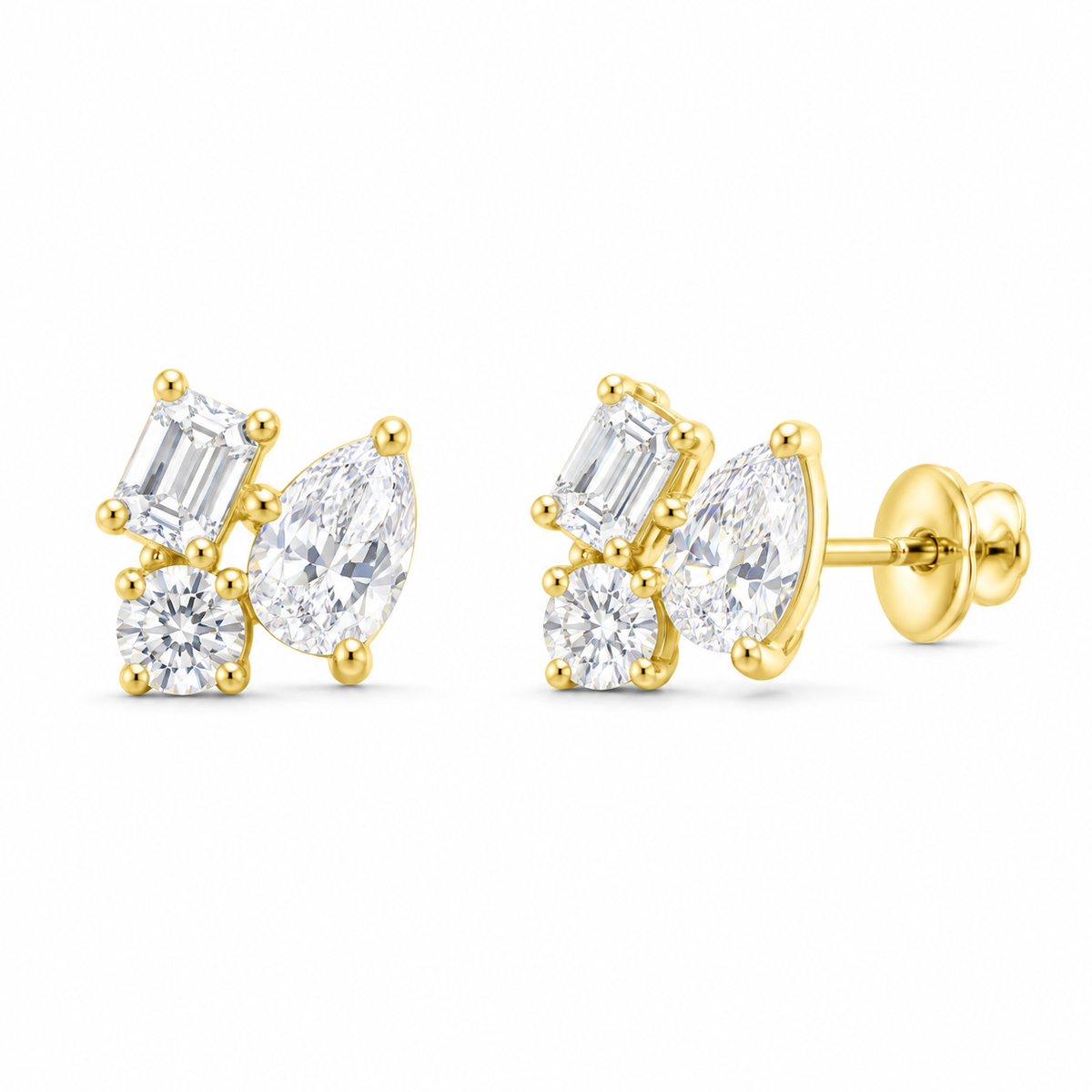 14K Yellow Gold 3 CTW Lab-Grown Diamond Three-Stone Stud Earrings, photo 1