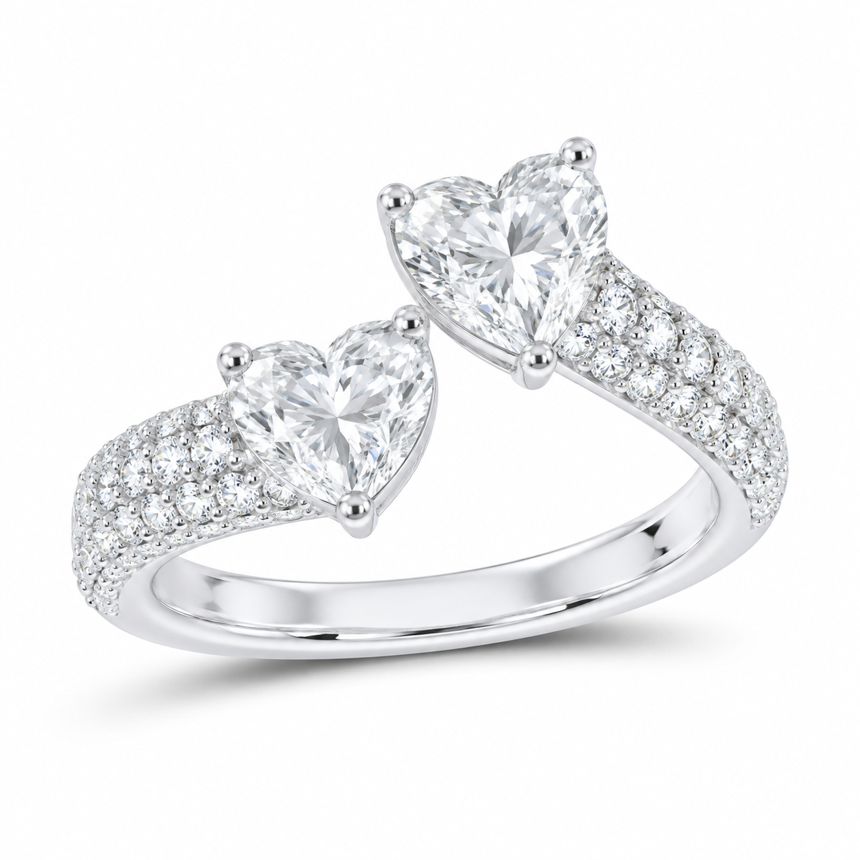 14K White Gold 2 3/8 CTW Lab-Grown Diamond Heart Cuff Ring, photo 1