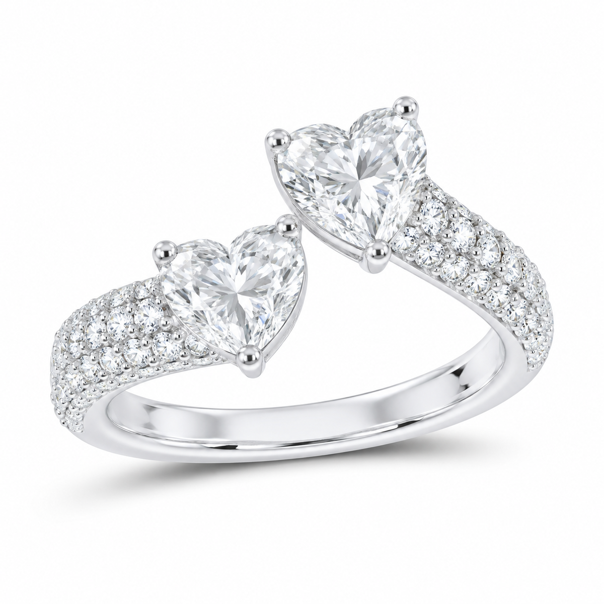 14K White Gold 2 3/8 CTW Lab-Grown Diamond Heart Cuff Ring, photo 1