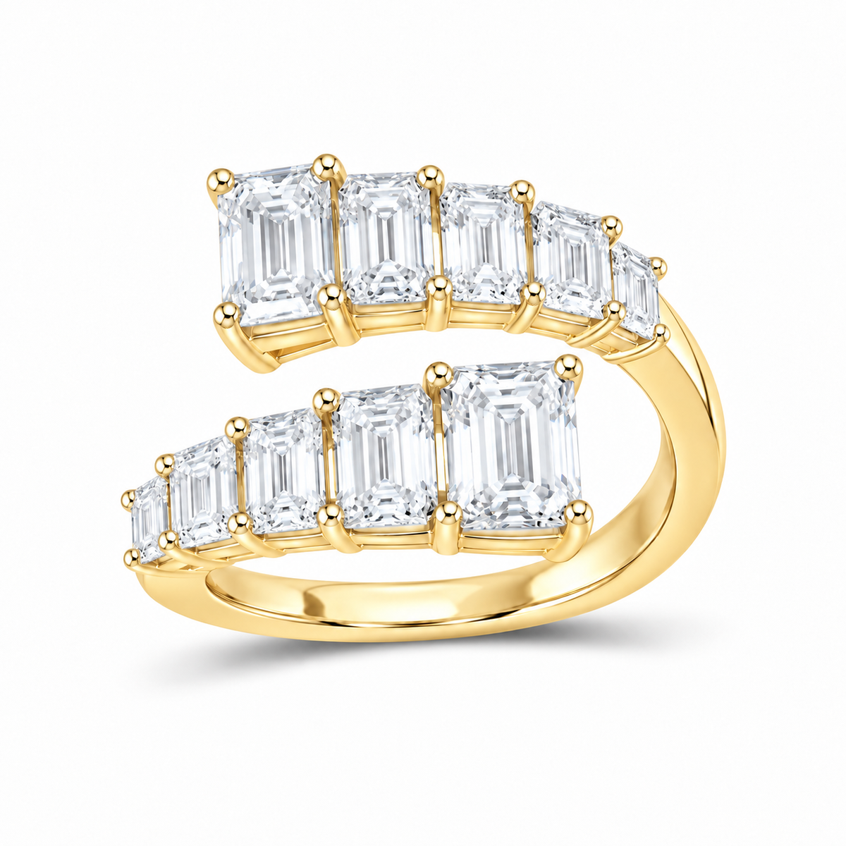 14K Yellow Gold 2 1/2 CTW Lab-Grown Diamond Emerald Cuff Ring, photo 1