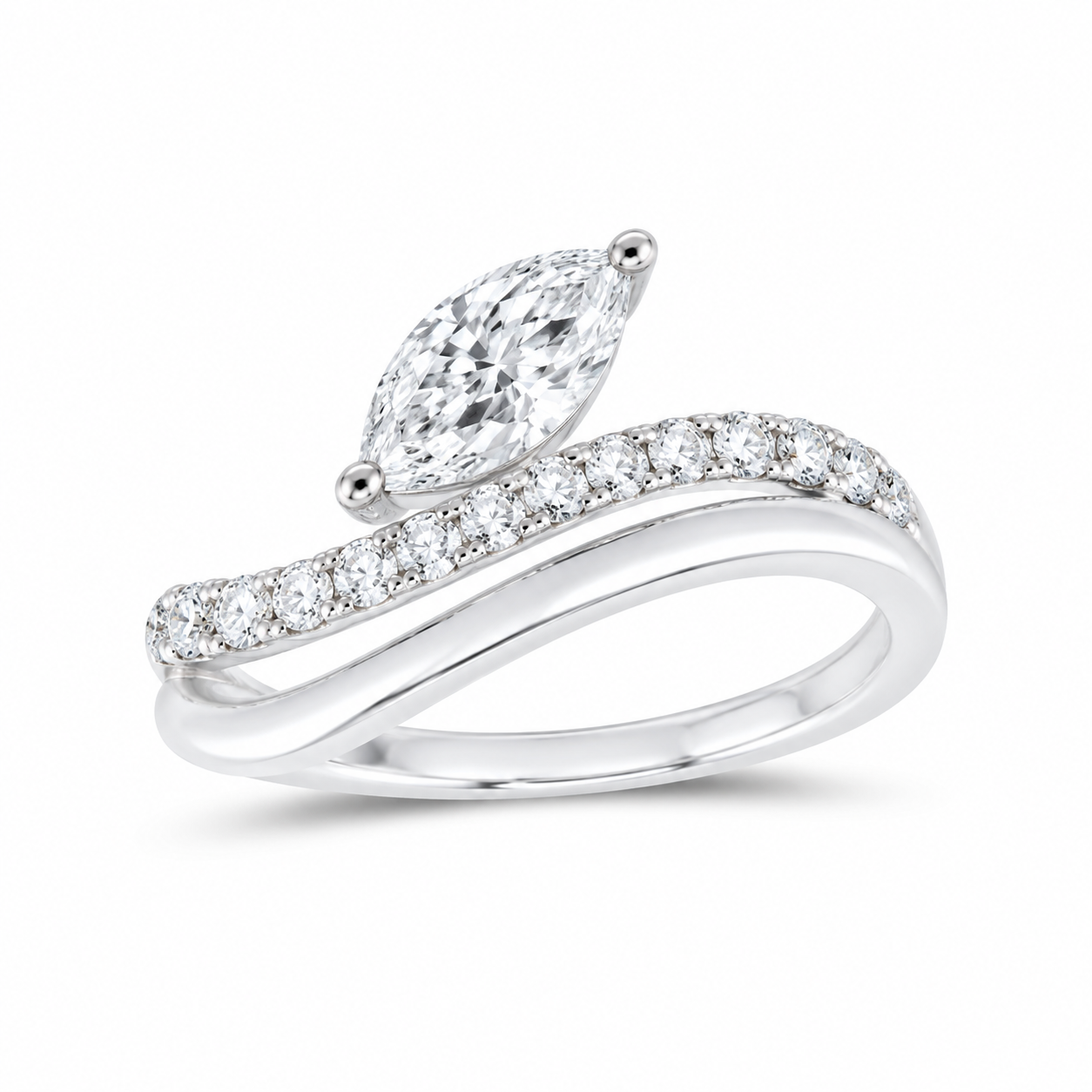 14K White Gold 1 CTW Lab-Grown Diamond Marquise Ring, photo 1