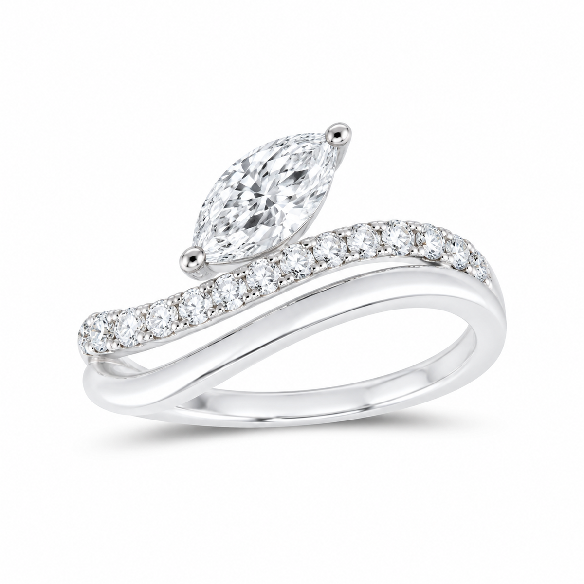 14K White Gold 1 CTW Lab-Grown Diamond Marquise Ring, photo 1