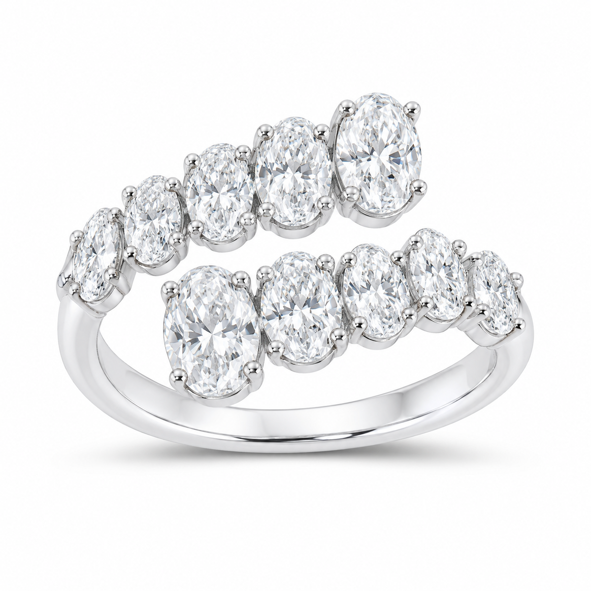 14K White Gold 2 1/2 CTW Lab-Grown Diamond Oval Cuff Ring, photo 1