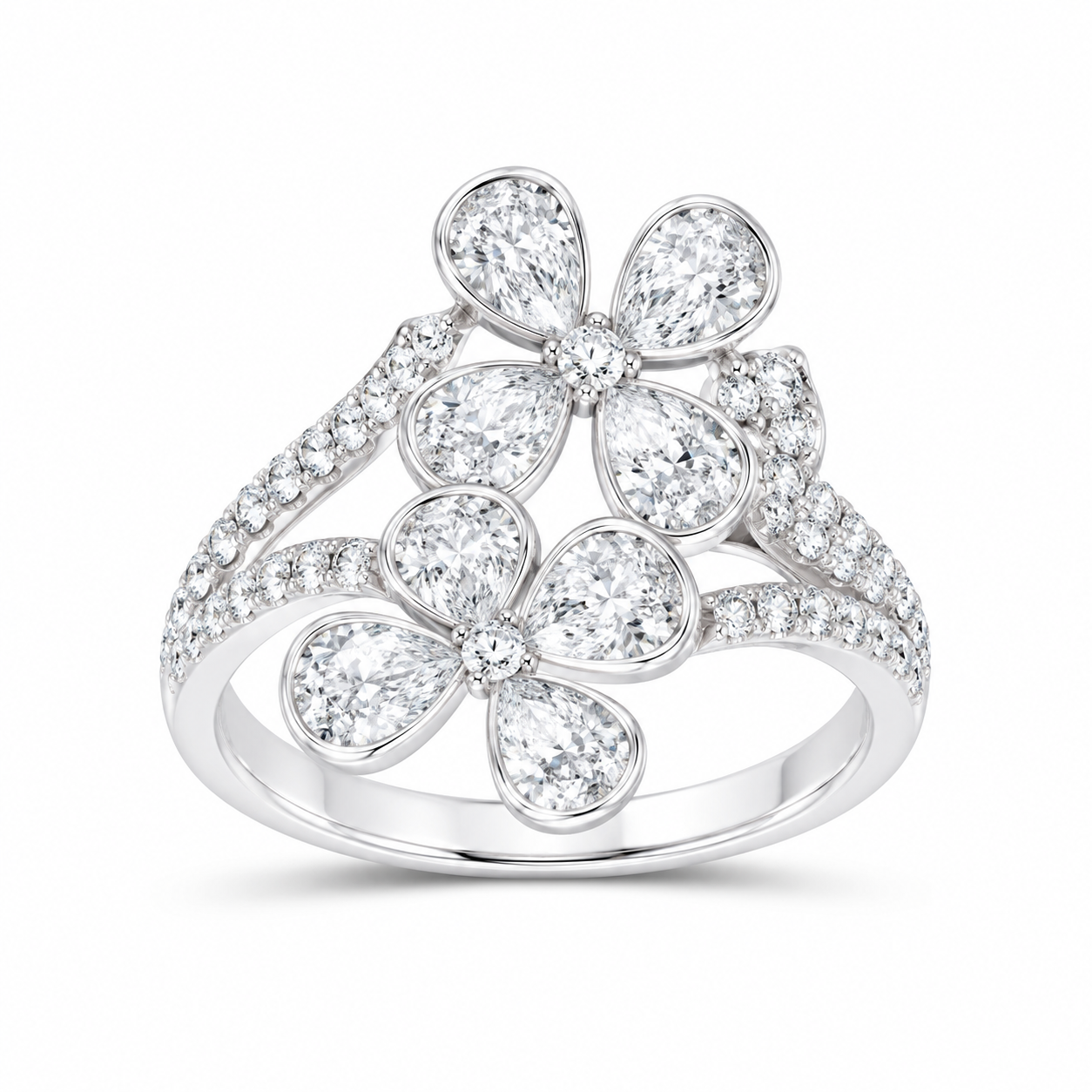 14K White Gold 2 1/2 CTW Lab-Grown Diamond Flower Ring, photo 1