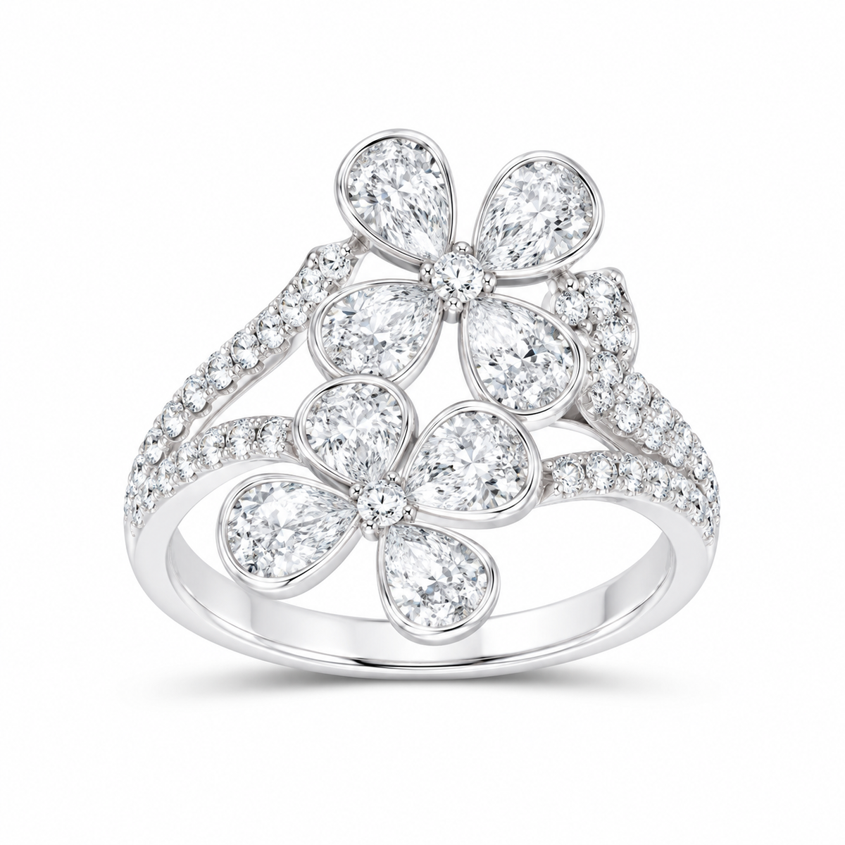 14K White Gold 2 1/2 CTW Lab-Grown Diamond Flower Ring, photo 1