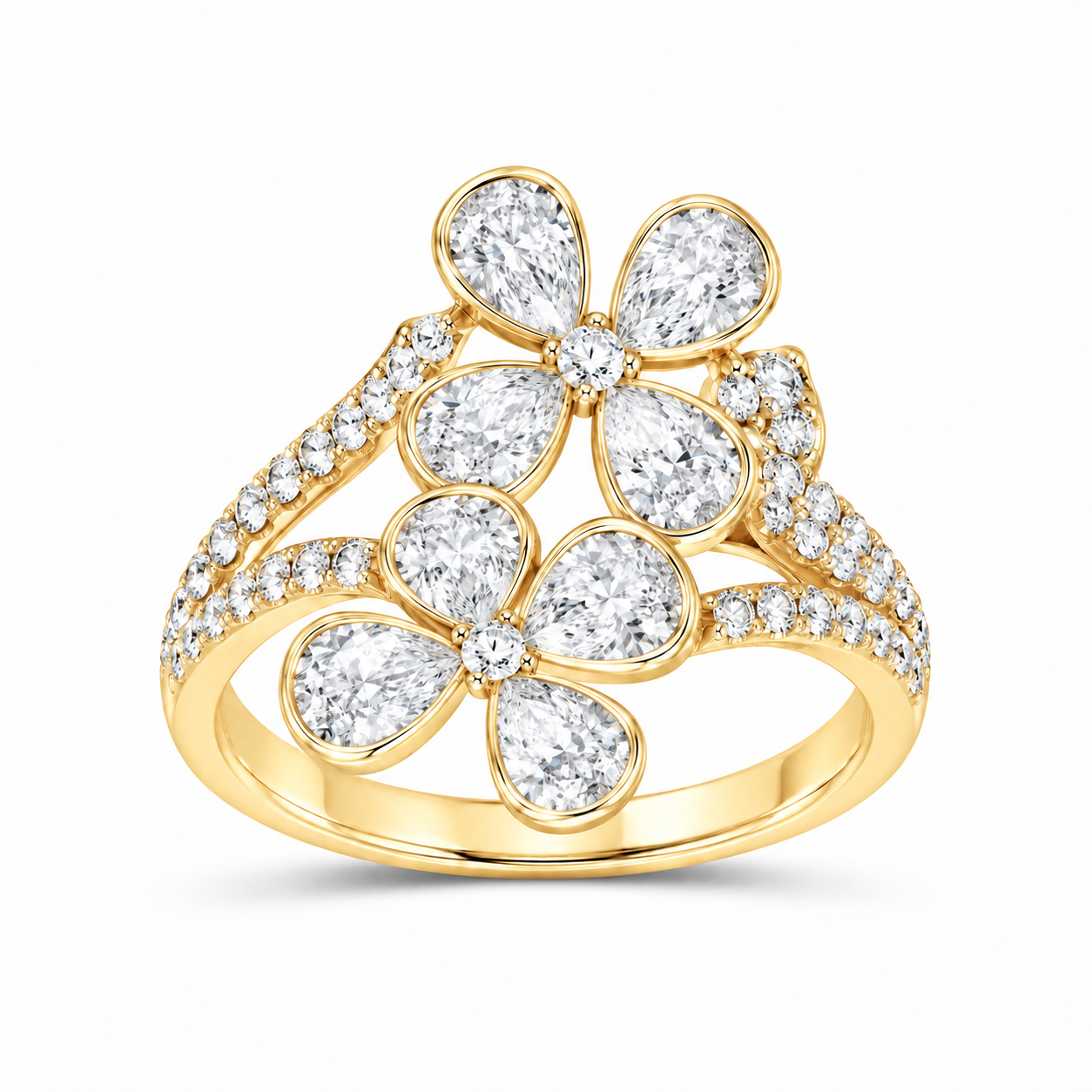 14K Yellow Gold 2 1/2 CTW Lab-Grown Diamond Flower Ring, photo 1