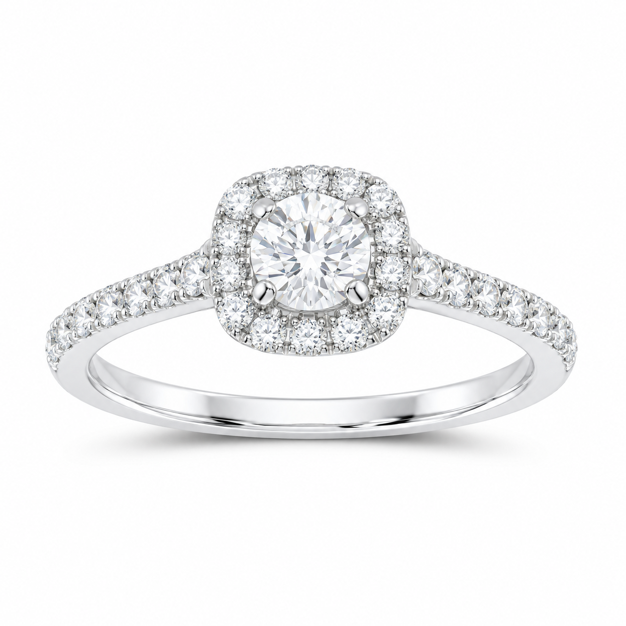 14K White Gold 1 CTW Lab-Grown Diamond Round Cushion Halo Engagement Ring, photo 1