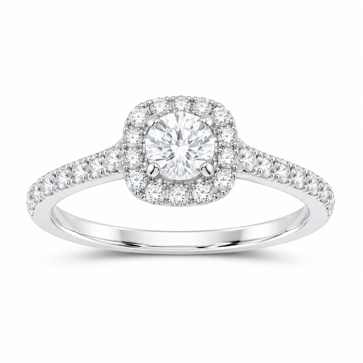 14K White Gold 1 CTW Lab-Grown Diamond Round Cushion Halo Engagement Ring, photo 1