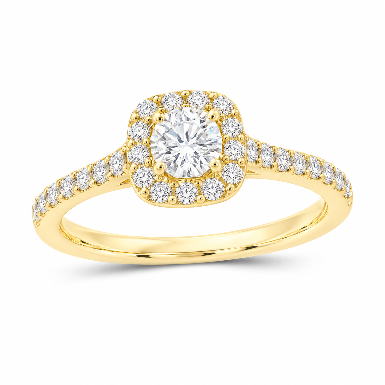 14K Yellow Gold 1 CTW Lab-Grown Diamond Round Cushion Halo Engagement Ring, photo 1