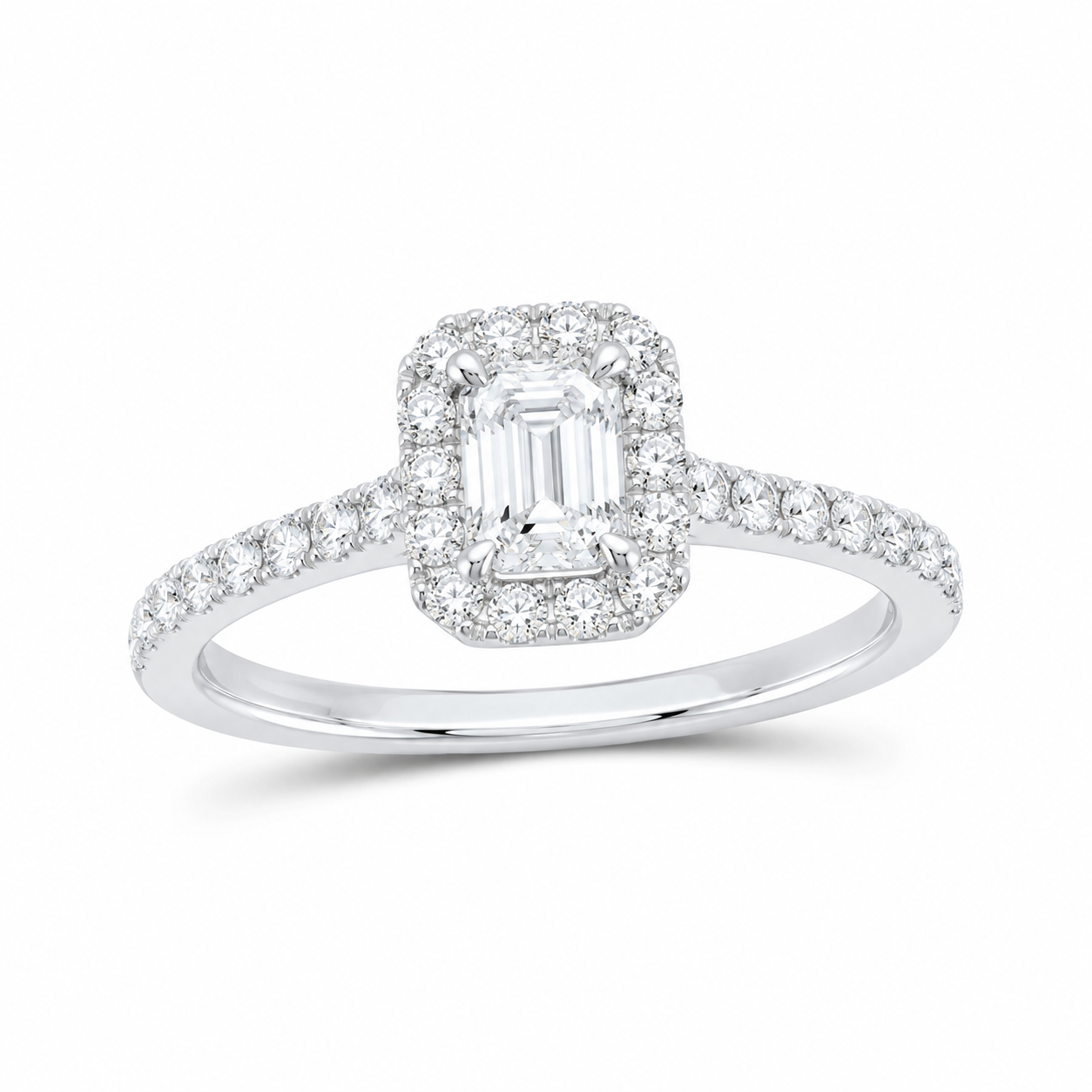 14K White Gold 1 CTW Lab-Grown Diamond Emerald Halo Engagement Ring, photo 1