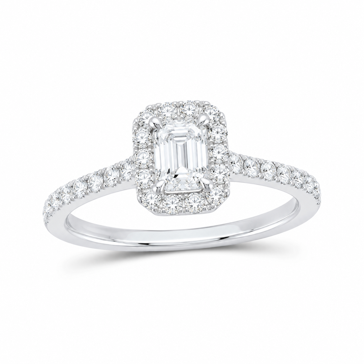 14K White Gold 1 CTW Lab-Grown Diamond Emerald Halo Engagement Ring, photo 1