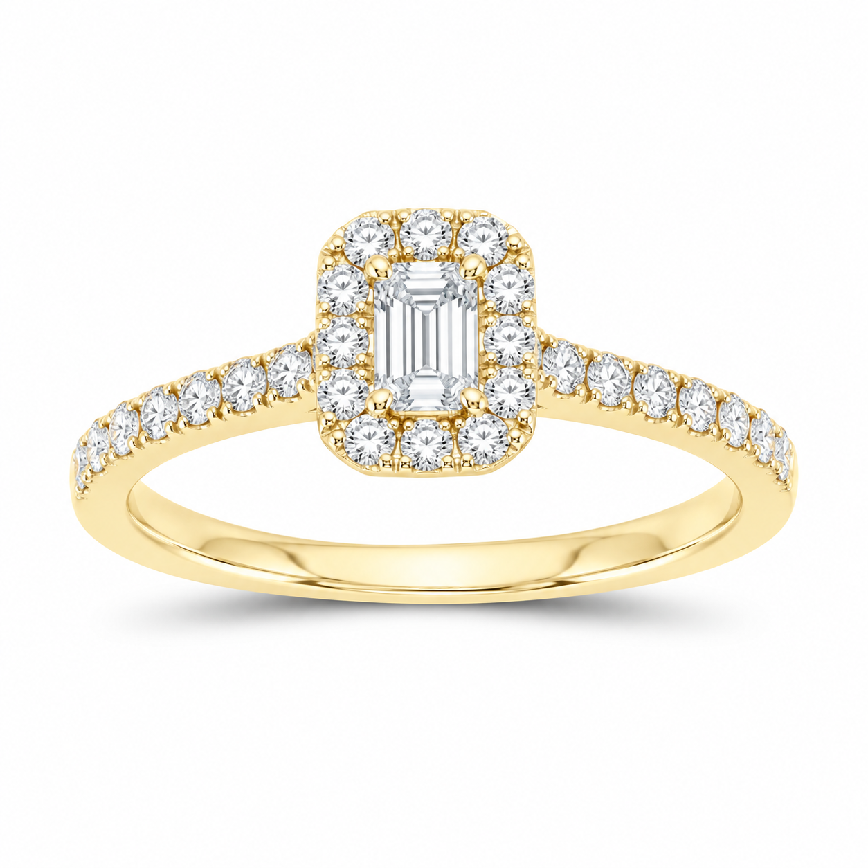 14K Yellow Gold 1 CTW Lab-Grown Diamond Emerald Halo Engagement Ring, photo 1