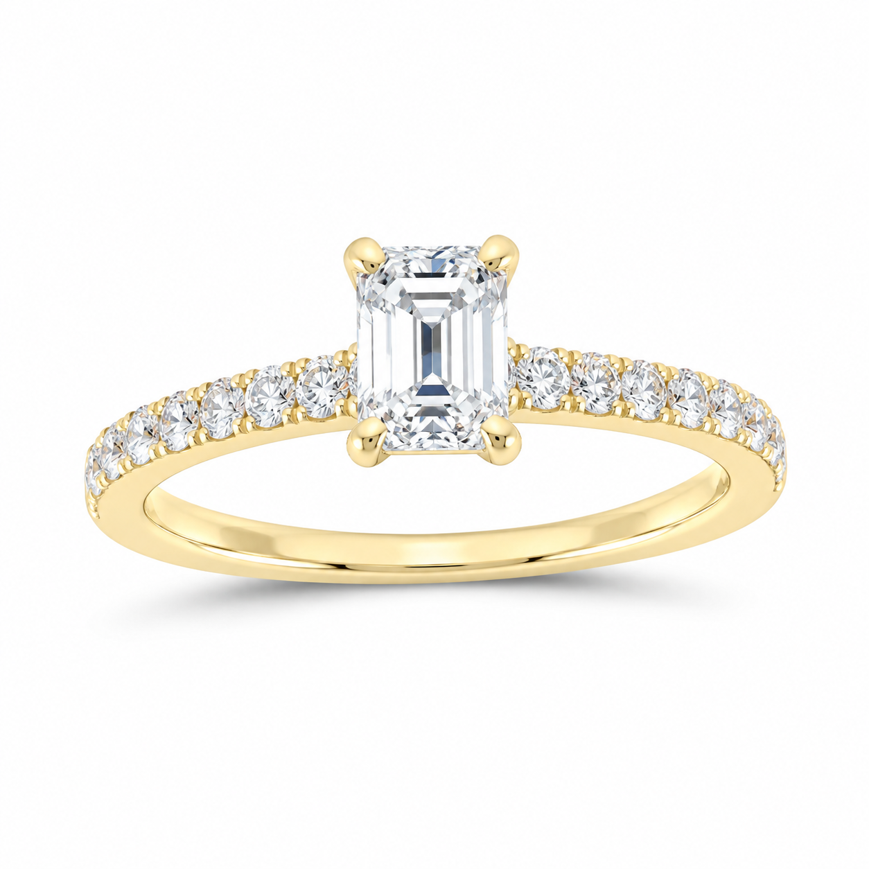 14K Yellow Gold 1 CTW Lab-Grown Diamond Emerald Engagement Ring, photo 1