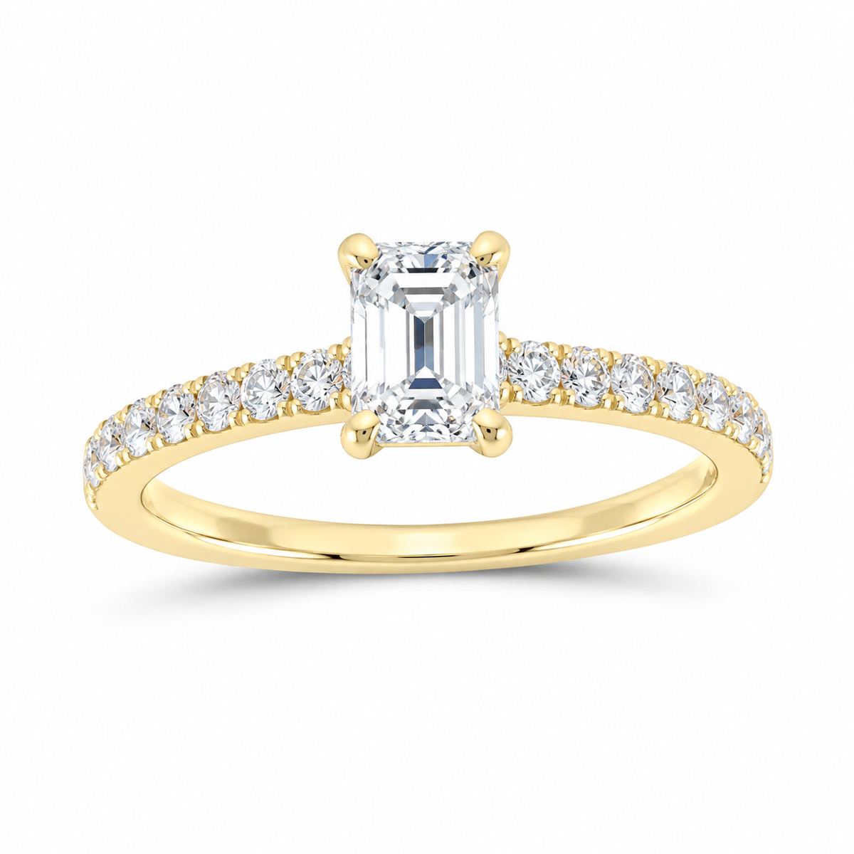 14K Yellow Gold 1 CTW Lab-Grown Diamond Emerald Engagement Ring, photo 1
