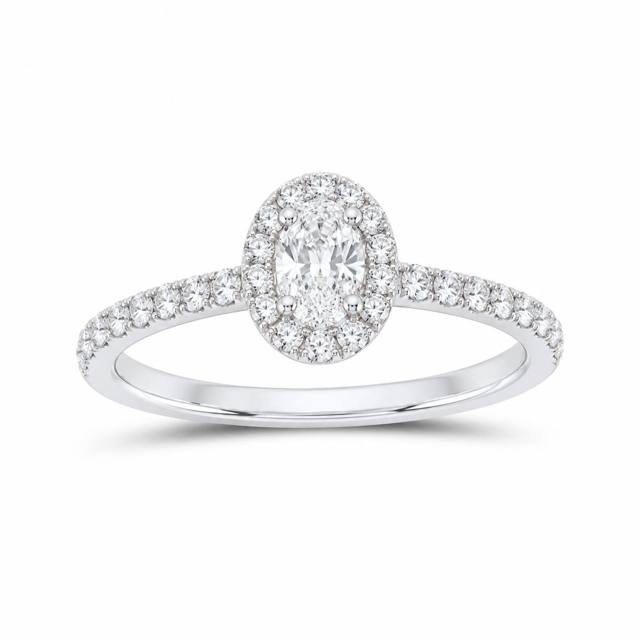 14K White Gold 1 CTW Lab-Grown Diamond Oval Halo Engagement Ring, photo 1