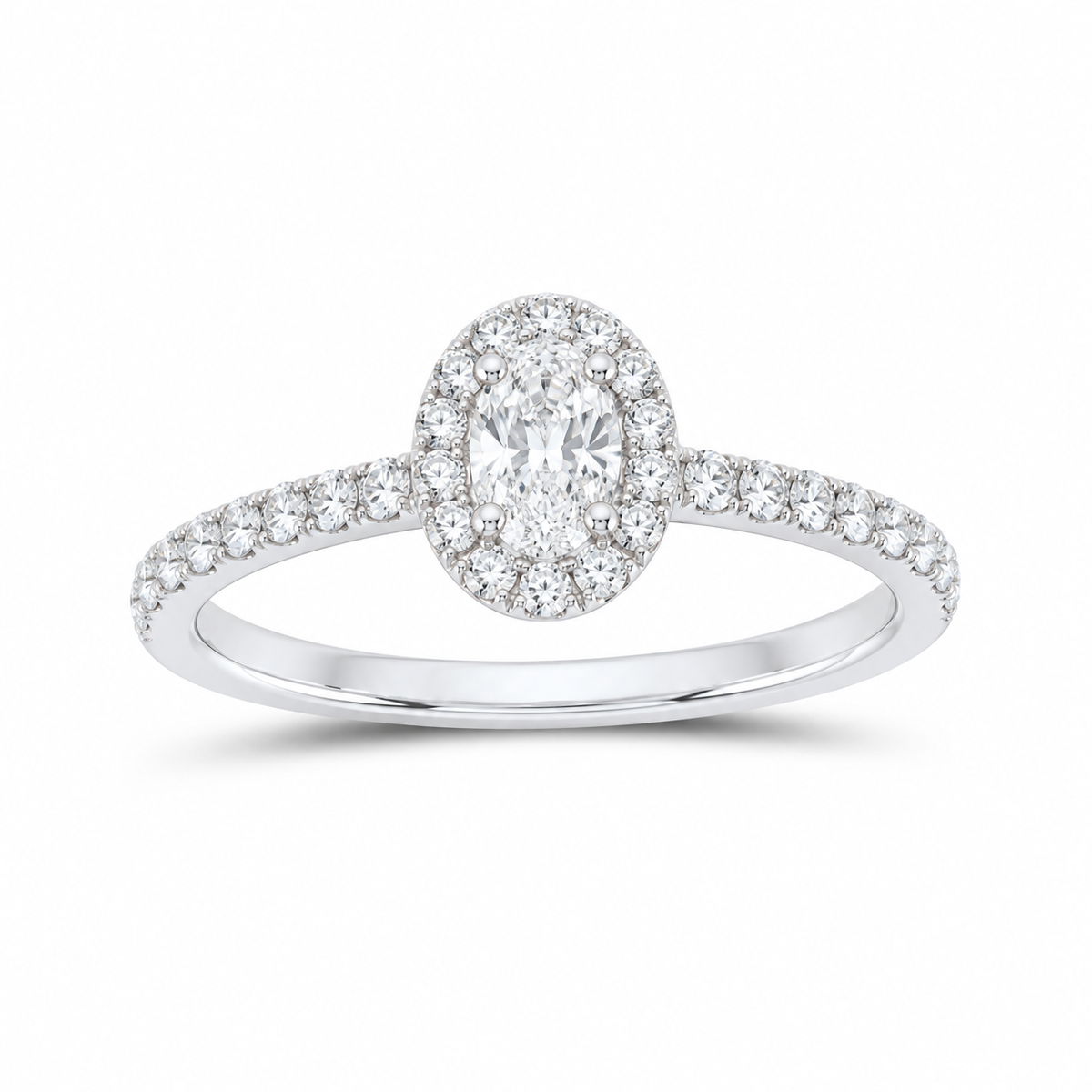 14K White Gold 1 CTW Lab-Grown Diamond Oval Halo Engagement Ring, photo 1