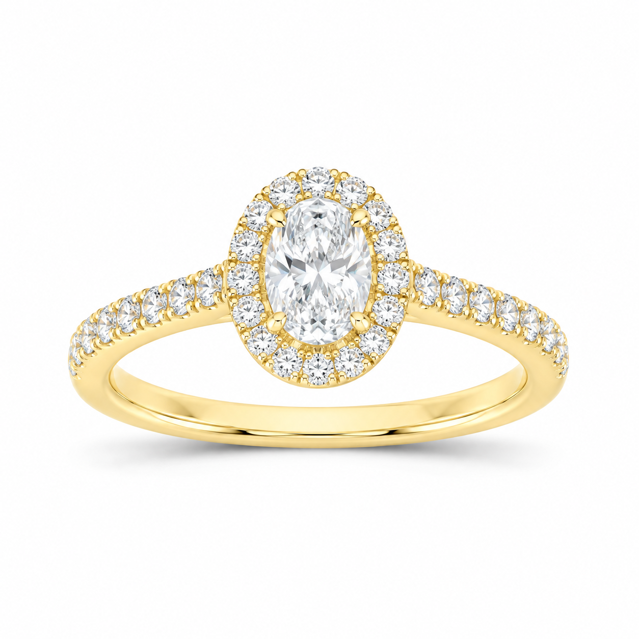 14K Yellow Gold 1 CTW Lab-Grown Diamond Oval Halo Engagement Ring, photo 1