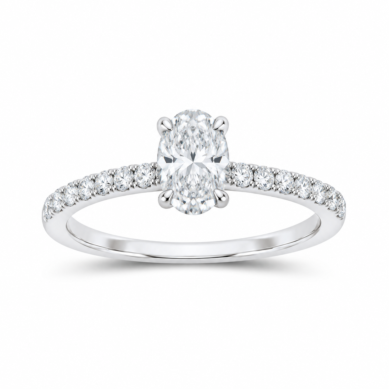 14K White Gold 1 CTW Lab-Grown Diamond Oval Engagement Ring, photo 1
