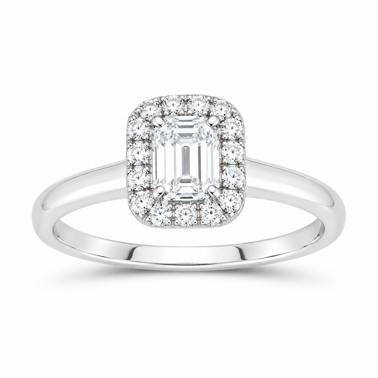 14K White Gold 7/8 CTW Lab-Grown Diamond Emerald Halo Engagement Ring, photo 1