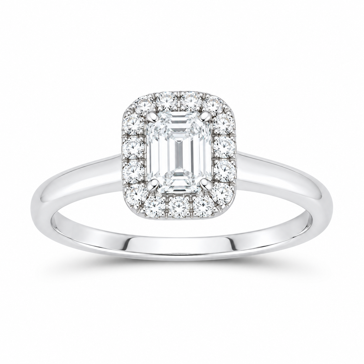 14K White Gold 7/8 CTW Lab-Grown Diamond Emerald Halo Engagement Ring, photo 1