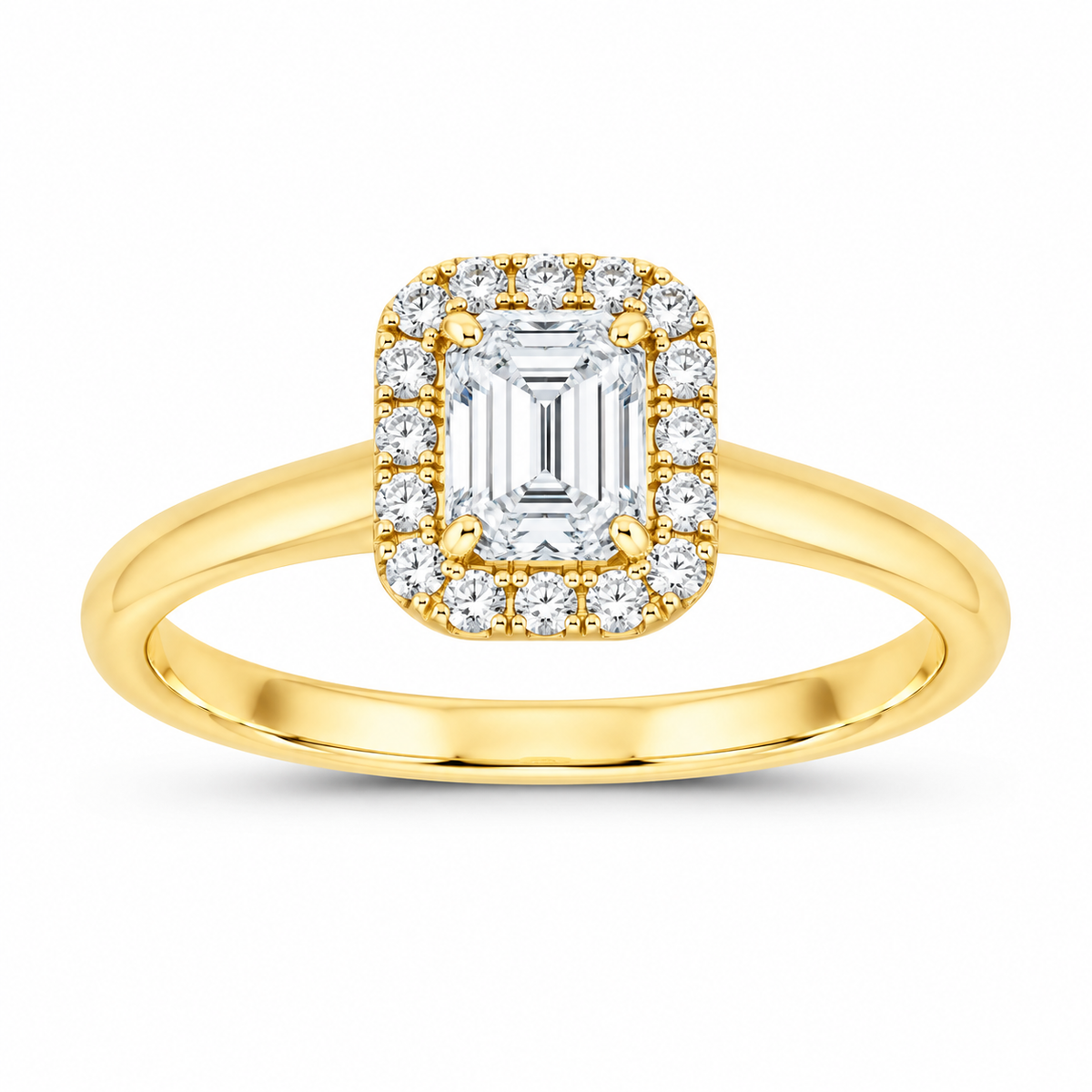 14K Yellow Gold 7/8 CTW Lab-Grown Diamond Emerald Halo Engagement Ring, photo 1