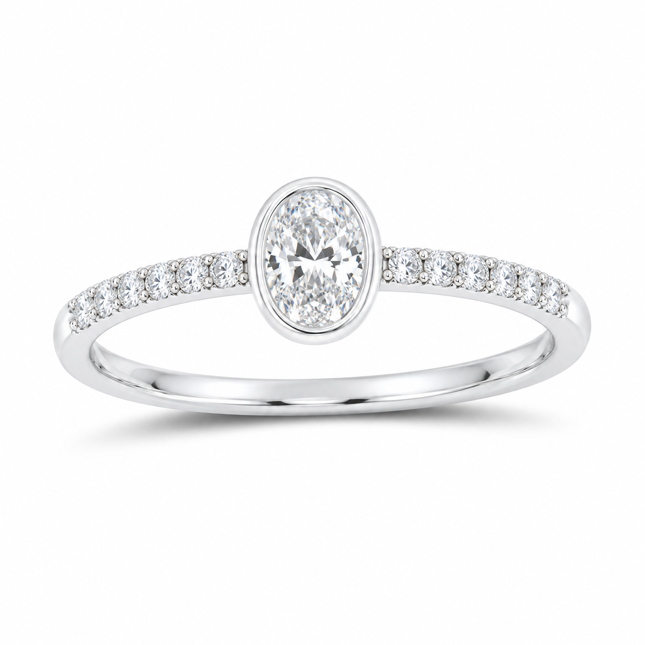 14K White Gold 3/8 CTW Lab-Grown Diamond Oval Bezel Engagement Ring, photo 1