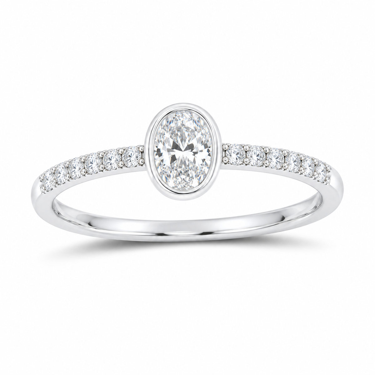14K White Gold 3/8 CTW Lab-Grown Diamond Oval Bezel Engagement Ring, photo 1