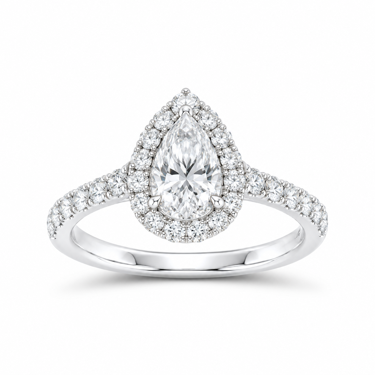 14K White Gold 1 5/8 CTW Lab-Grown Diamond Pear Halo Engagement Ring, photo 1