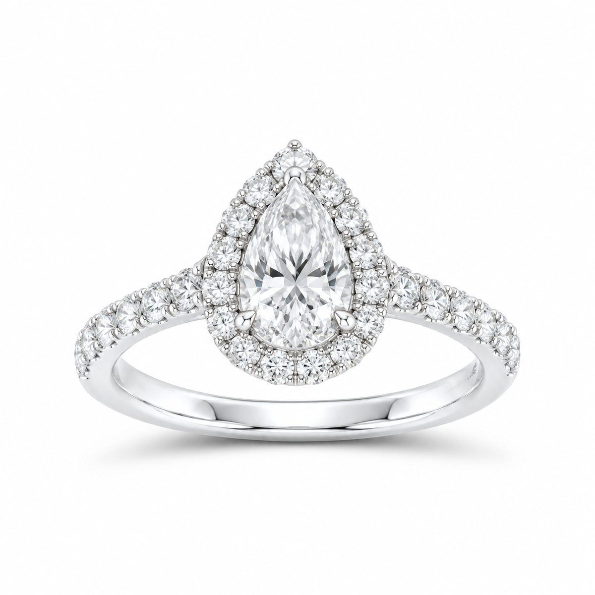 14K White Gold 1 5/8 CTW Lab-Grown Diamond Pear Halo Engagement Ring, photo 1