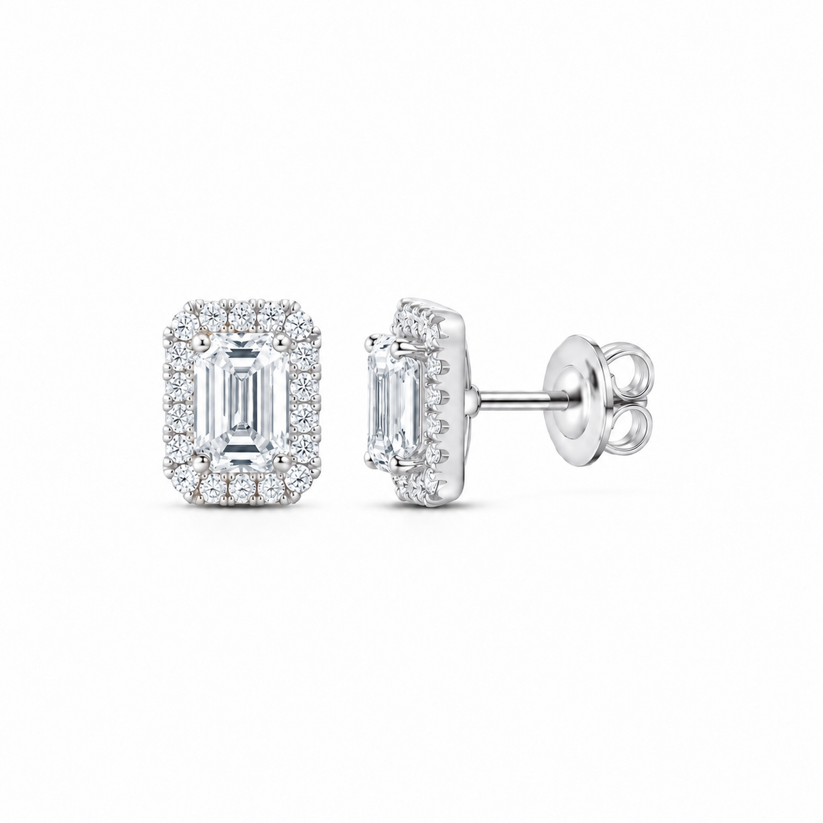 14K gold 2 CTW lab-grown diamond emerald halo stud earrings in white gold