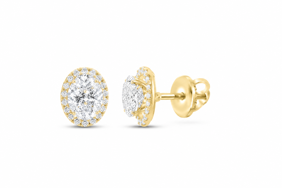 14K Gold 2 1/3 CTW Lab-Grown Diamond Oval Halo Stud Earrings, SKU 11008