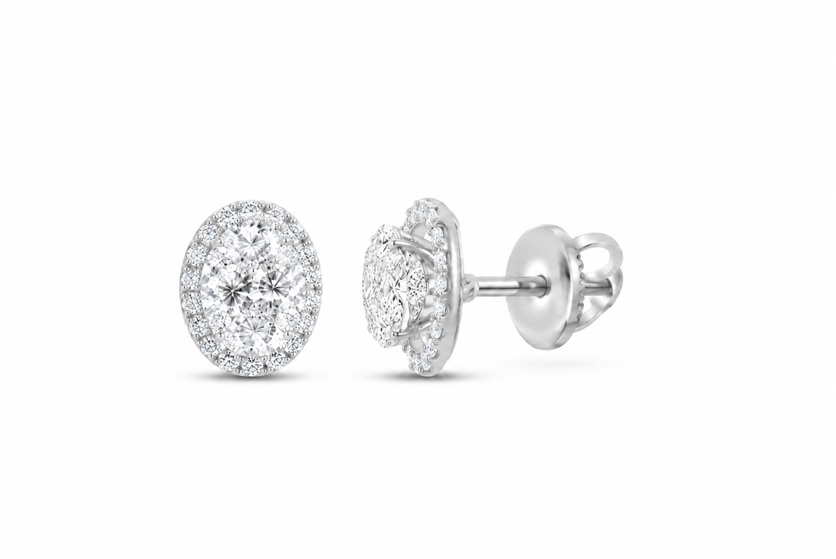 14K Gold 2 1/3 CTW Lab-Grown Diamond Oval Halo Stud Earrings, SKU 11009