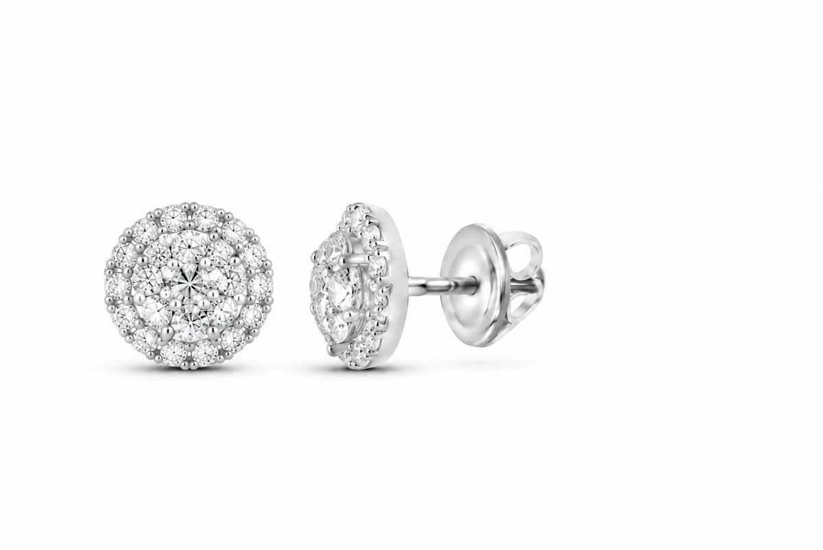 14K Gold 1 CTW Lab-Grown Diamond Round Halo Stud Earrings, SKU 11013