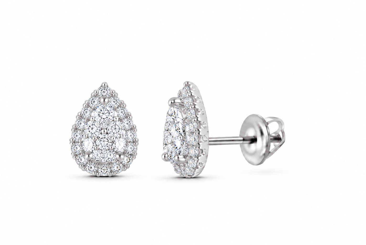 14K Gold 1 CTW Lab-Grown Diamond Pear Halo Stud Earrings, SKU 11015