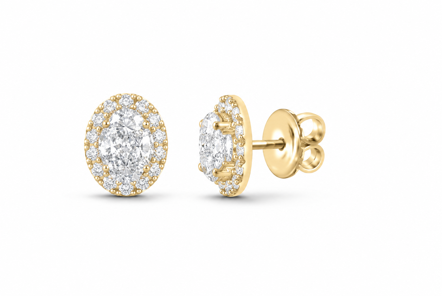 14K Gold 1 CTW Lab-Grown Diamond Oval Cluster Stud Earrings, SKU 11016