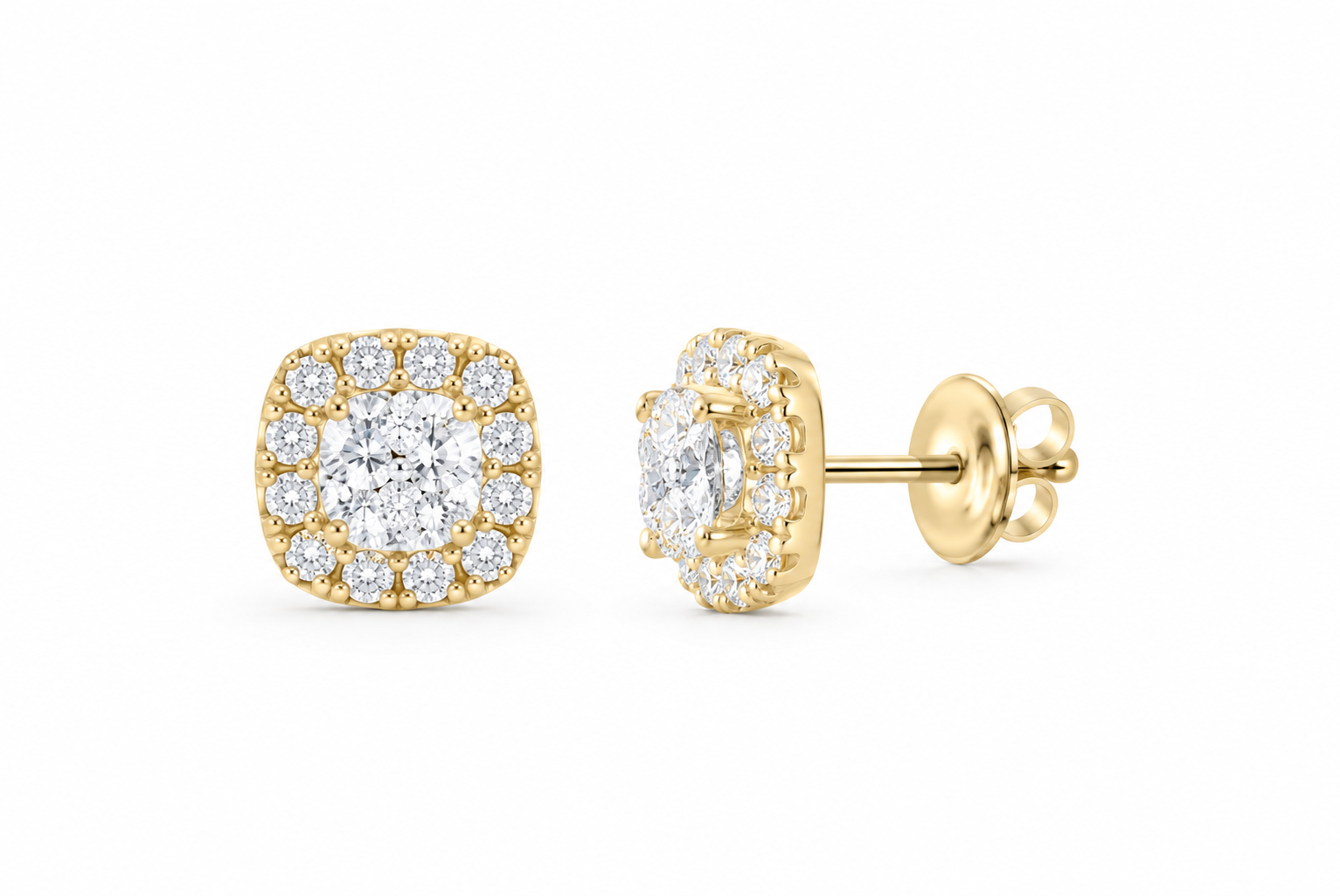 14K Gold 1 CTW Lab-Grown Diamond Cushion Halo Stud Earrings, SKU 11018
