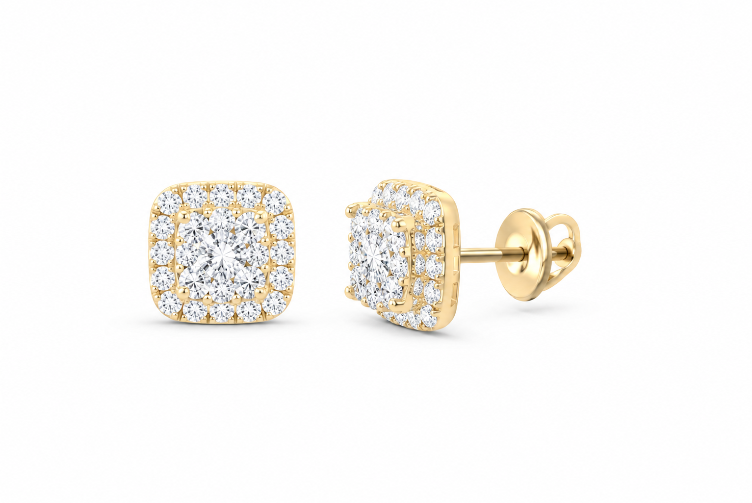 14K Gold 1 CTW Lab-Grown Diamond Cushion Pavé Stud Earrings, SKU 11020