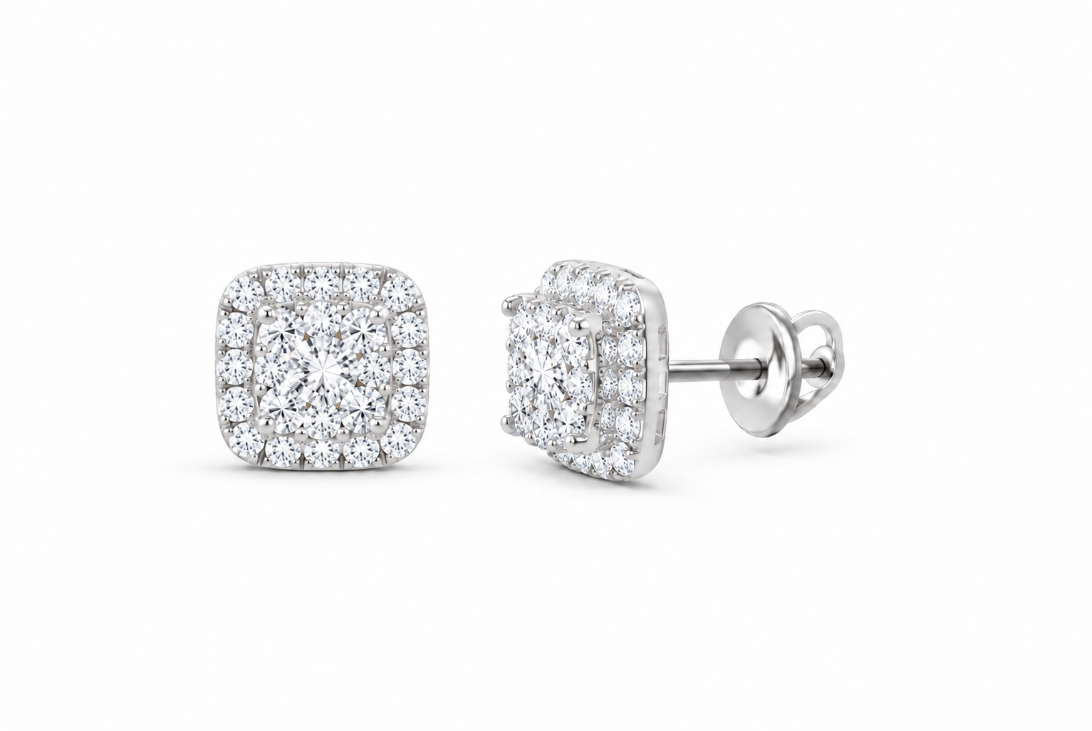 14K Gold 1 CTW Lab-Grown Diamond Cushion Pavé Stud Earrings, SKU 11021