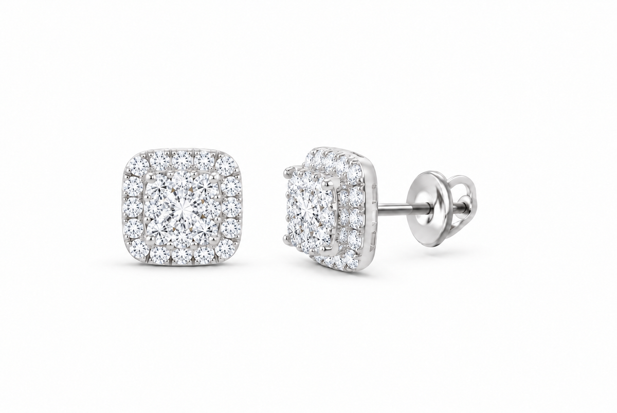 14K Gold 1 CTW Lab-Grown Diamond Cushion Pavé Stud Earrings, SKU 11021